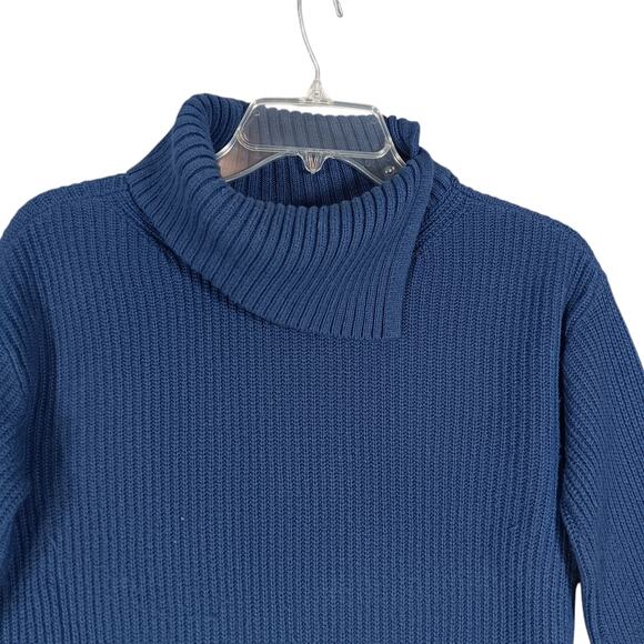 Talbots Blue Knit Sweater Top Size Small Long Sleeve Turtle Slit Neckline - Picture 2 of 6